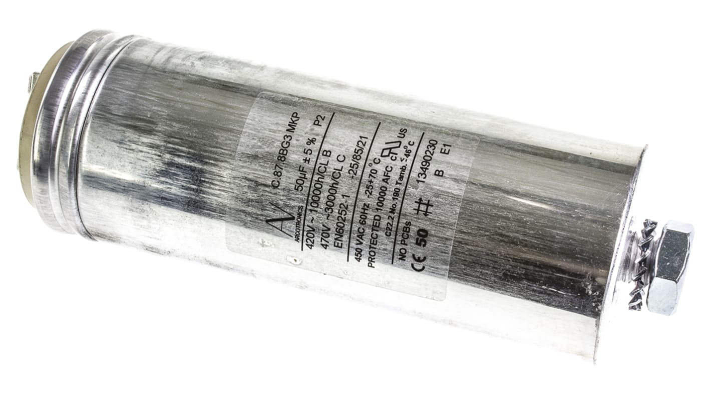 KEMET C87 Metallised Polypropylene Film Capacitor, 470V ac, ±5%, 50μF, Chassis Mount