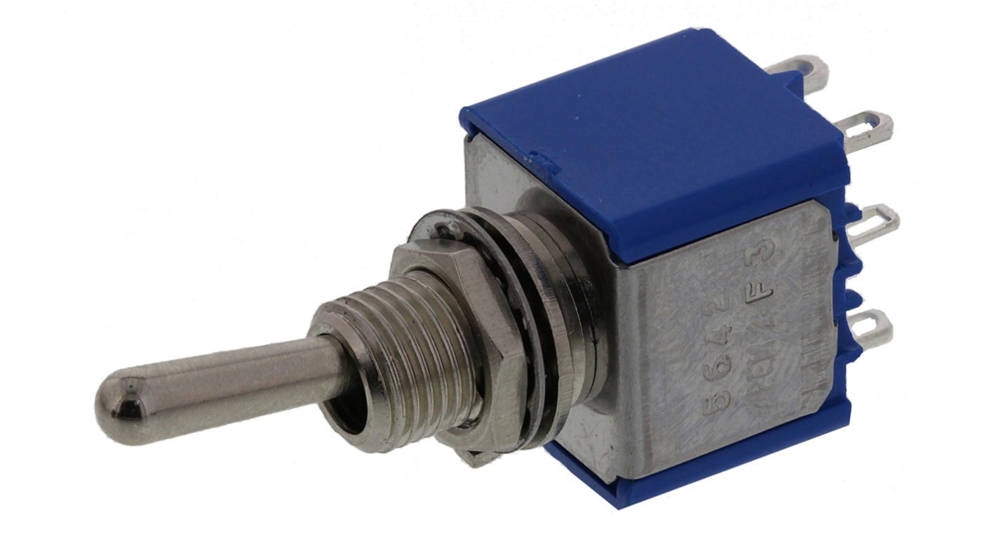 APEM Toggle Switch, Panel Mount, On-(On), DPST, Solder Terminal