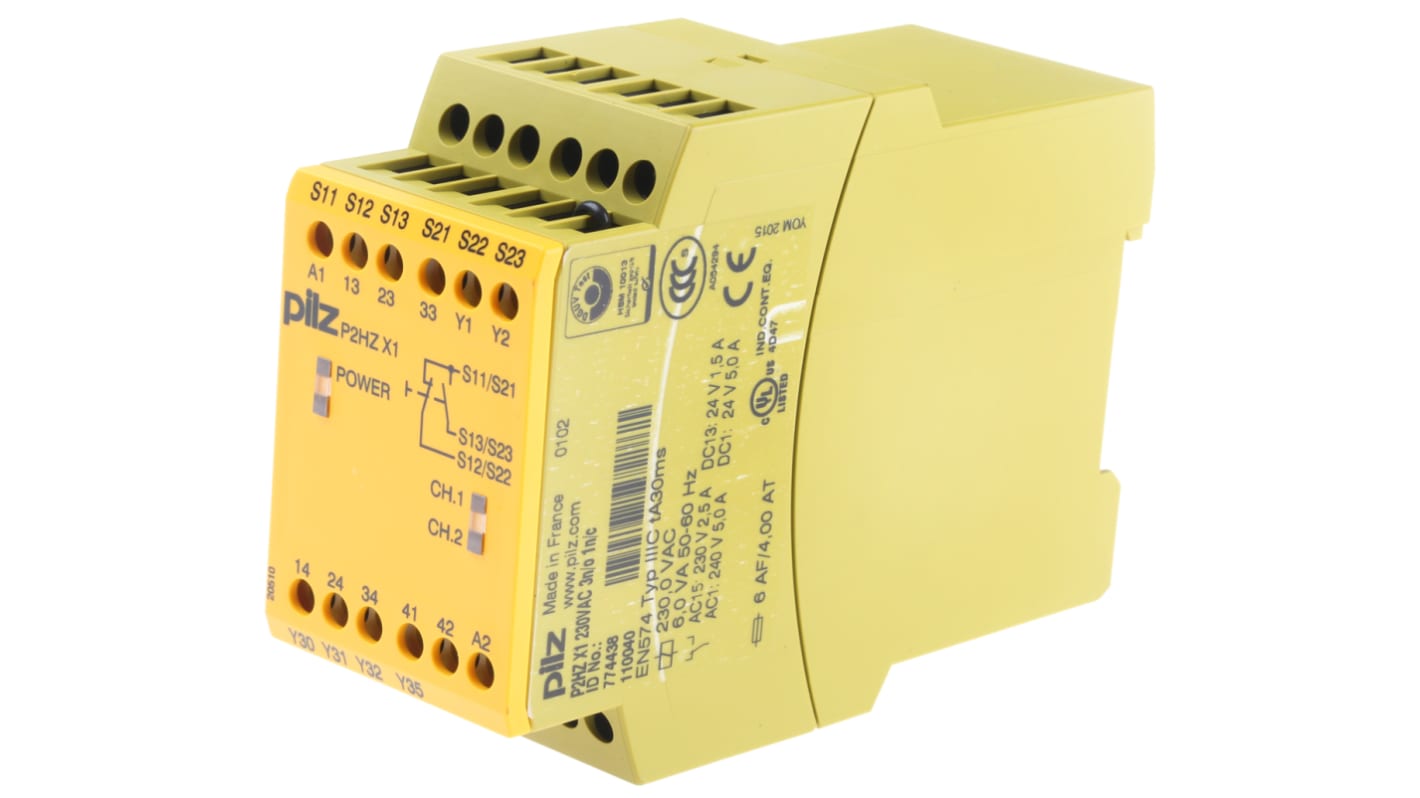 Relé de seguridad Pilz PNOZ X P2HZ X1 de 2 canales, para Control con dos manos, 230V ac, cat. seg. ISO 13849-1 4