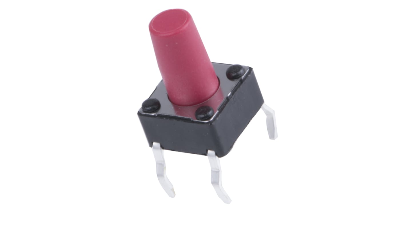 Red Button Tactile Switch, SPST 50 mA @ 12 V dc 6mm