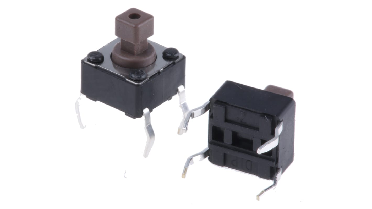 Brown Button Tactile Switch, SPST 50 mA @ 12 V dc 3.8mm