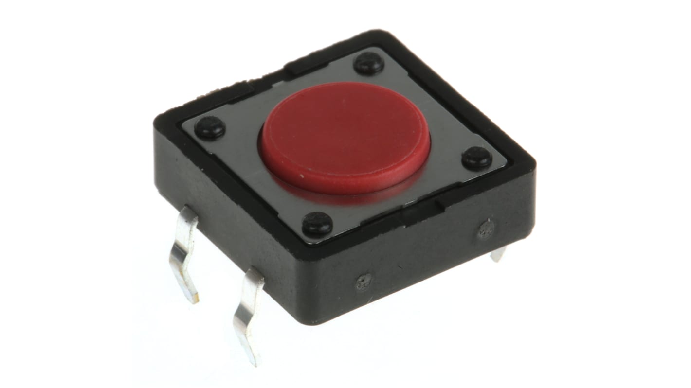 Red Button Tactile Switch, SPST 50 mA @ 12 V dc 0mm