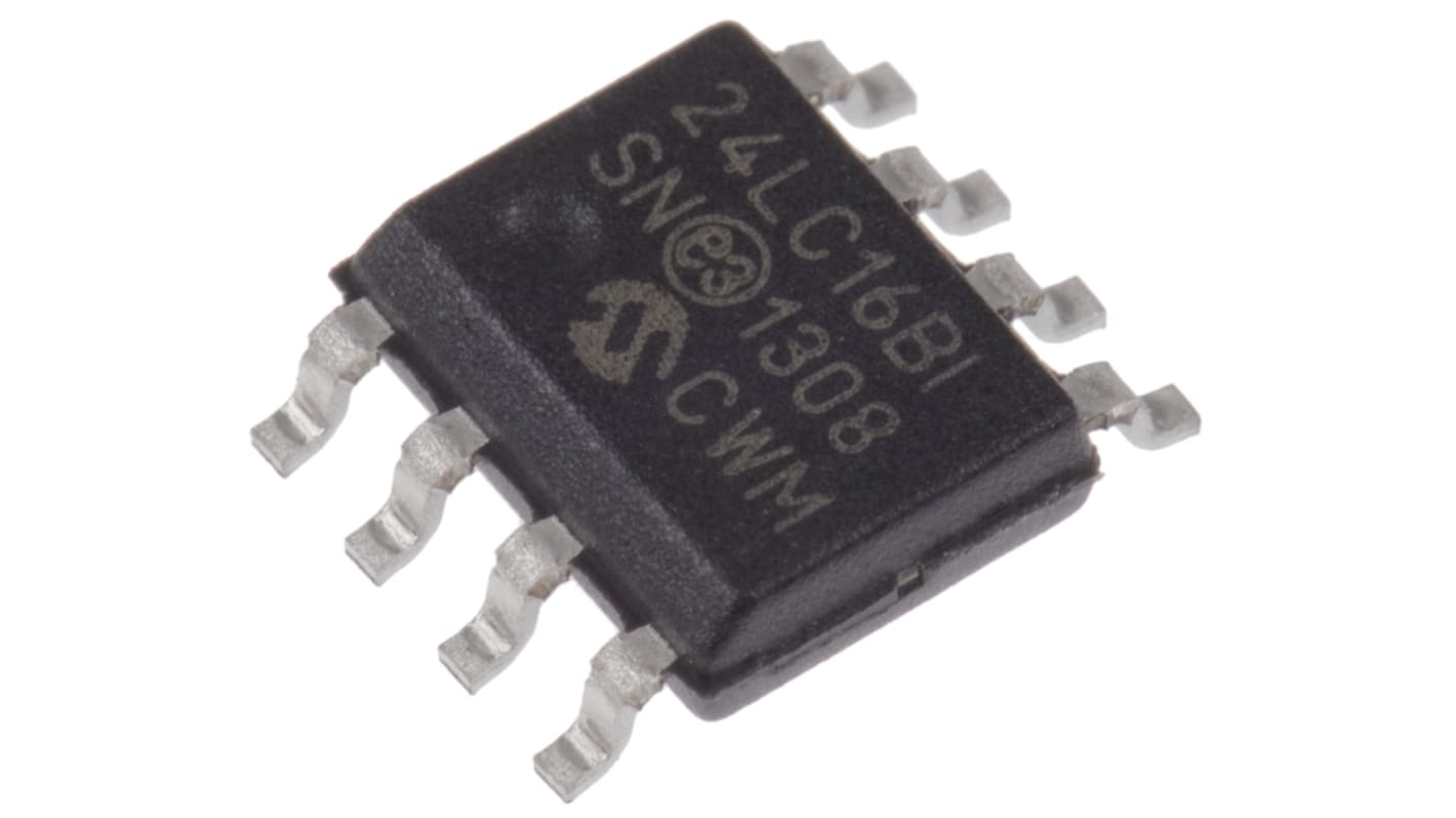 standard: AEC-Q100Sériová paměť EEPROM 24LC16B-I/SN, 16kbit 8 Block x 256 x 8bitů, Sériové - I2C 900ns, počet kolíků: