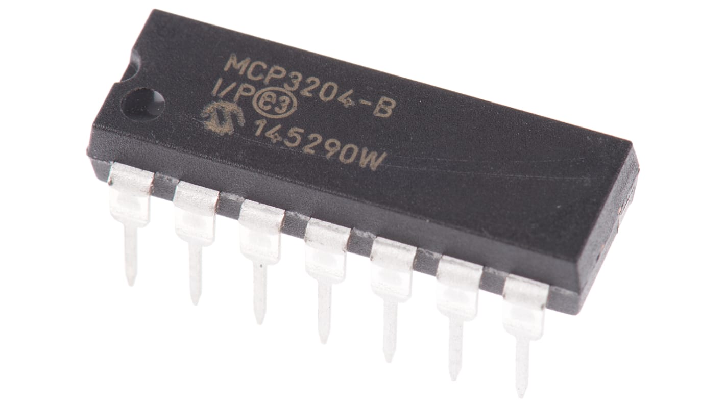 ADC MCP3204-BI/P, Quad, 12 bits, 100ksps, PDIP, 14 pines