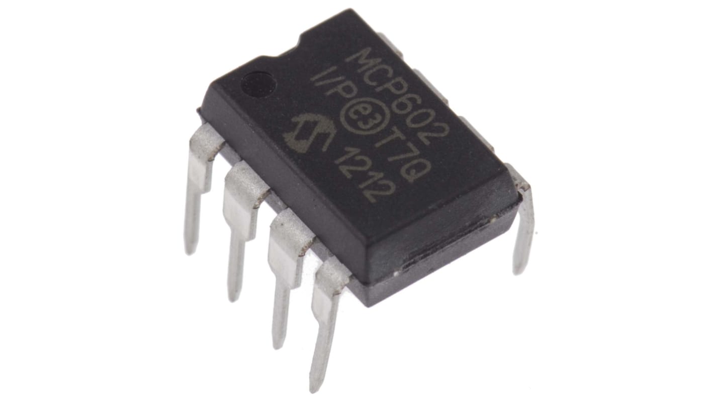 MCP602-I/P Microchip, Op Amp, RRO, 2.8MHz, 3 V, 5 V, 8-Pin PDIP