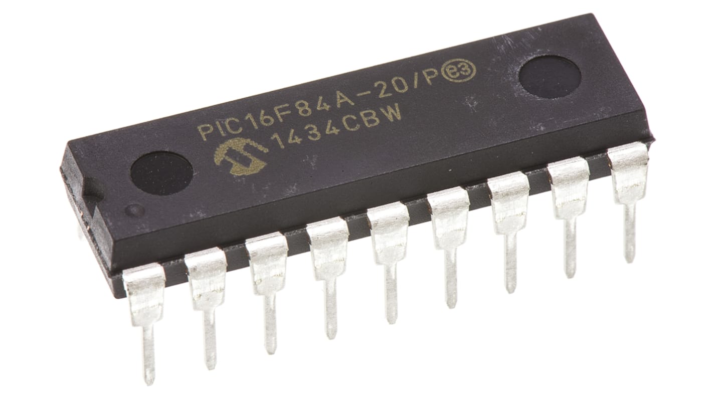 Microchip PIC16F84A-20/P, 8bit PIC Microcontroller, PIC16F, 20MHz, 1024 x 14 words, 64 x 14 words Flash, 18-Pin PDIP