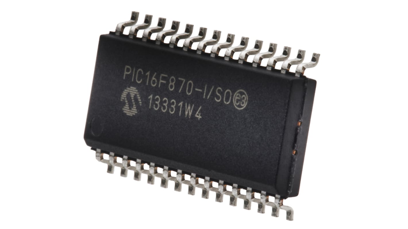 Microchip PIC16F870-I/SO, 8bit PIC Microcontroller, PIC16F, 20MHz, 2K x 14 words, 64 x 8 words Flash, 28-Pin SOIC