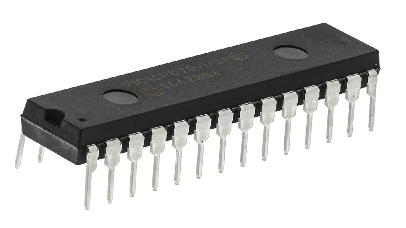 Microcontrôleur, 8bit, 128 B RAM, 2K x 14 mots, 64 x 8 mots, 20MHz, SPDIP 28, série PIC16F