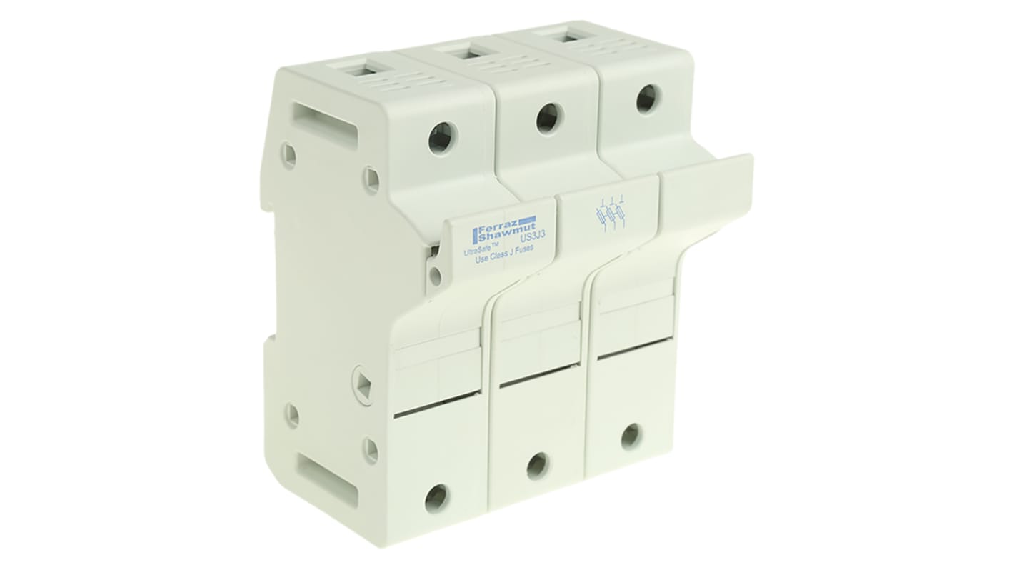 US3J3 Mersen 30A Rail Mount Fuse Holder for 22 x 58mm Fuse, 3P, 600V