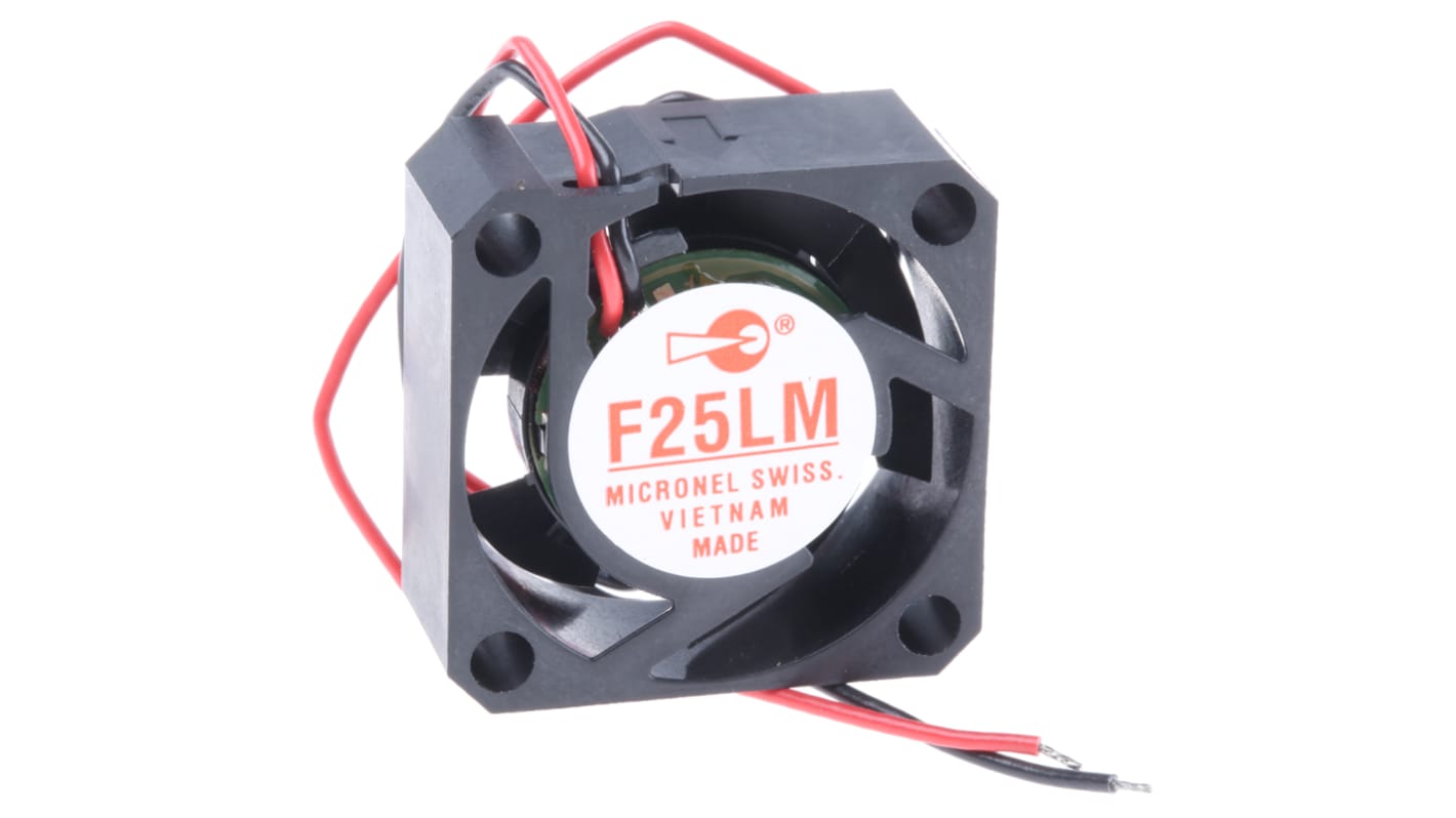 Micronel F25 Series Axial Fan, 5 V dc, DC Operation, 3.12m³/h, 300mW, 100mA Max, 25 x 25 x 10mm