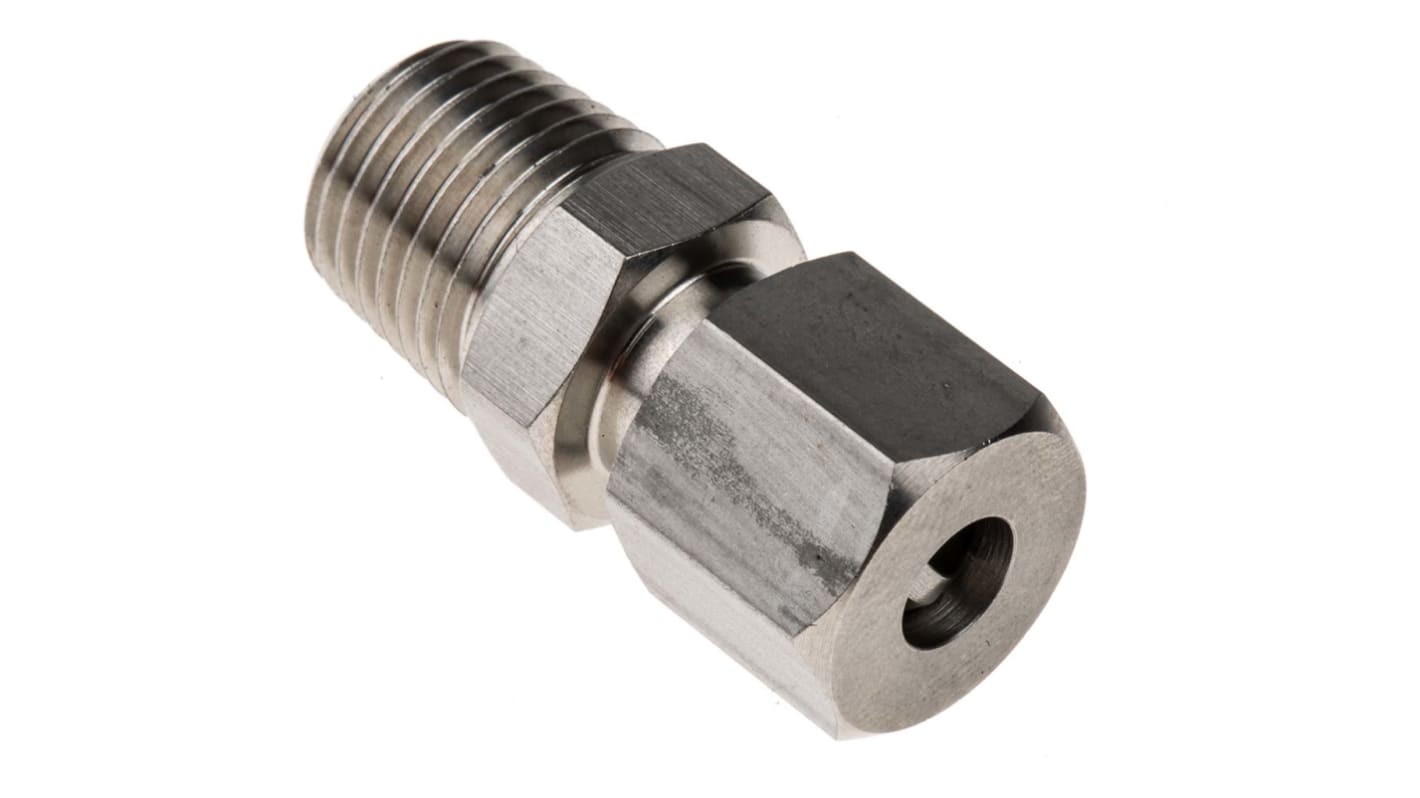 RS PRO, 1/4 BSPT Thermocouple Compression Fitting for Use with Thermocouple, 6mm Probe, RoHS Compliant Standard