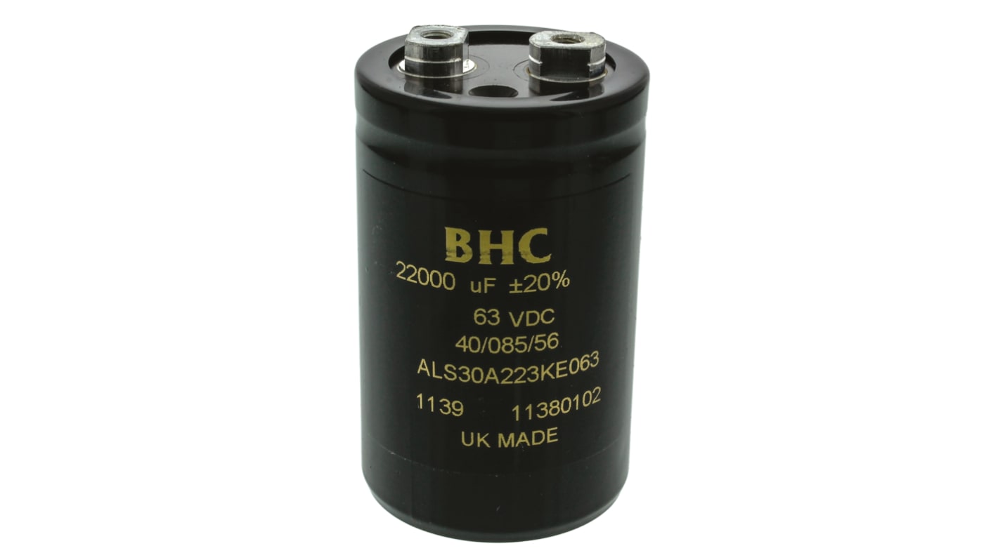 KEMET 22000μF Aluminium Electrolytic Capacitor 63V dc, Screw Terminal - ALS30A223KE063