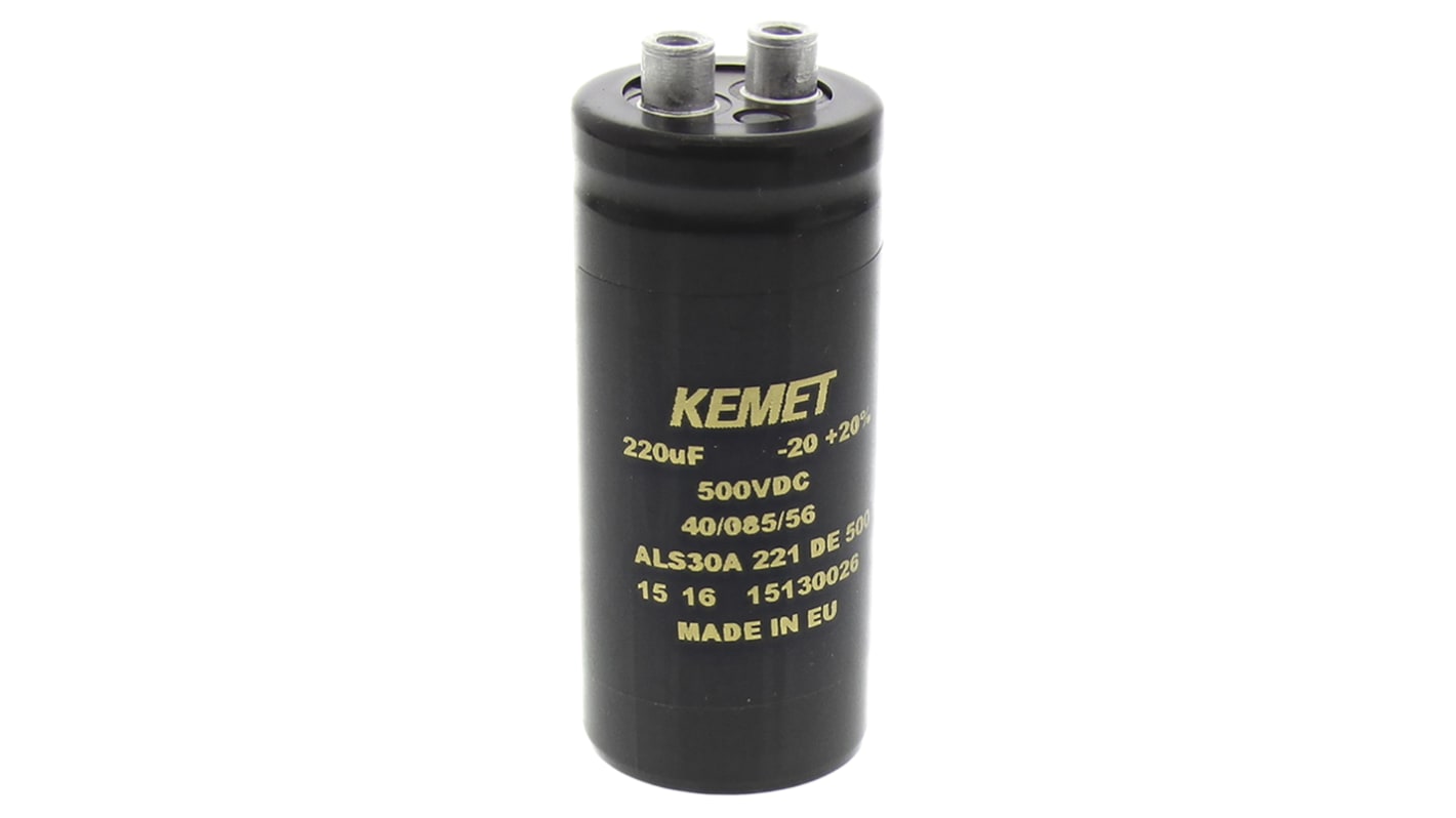 KEMET 220μF Aluminium Electrolytic Capacitor 500V dc, Screw Terminal - ALS30A221DE500