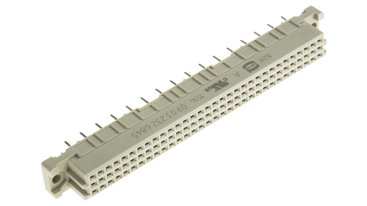 Connecteur DIN 41612 Harting, 32 contacts Femelle, Droit sur 2 rangs, entraxe 2.54mm