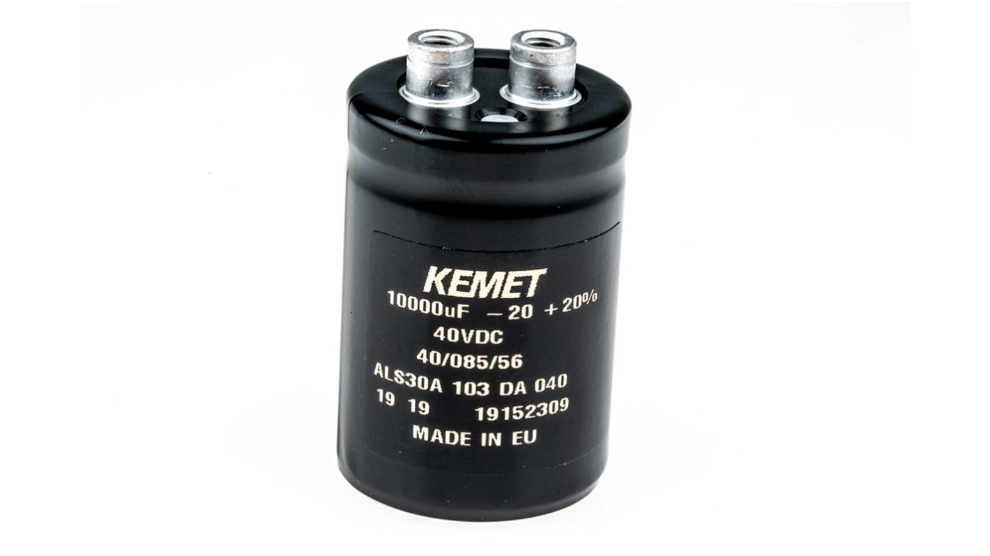 Condensatore KEMET, serie ALS30, 10000μF, 40V cc, ±20%, +85°C, Terminale a vite