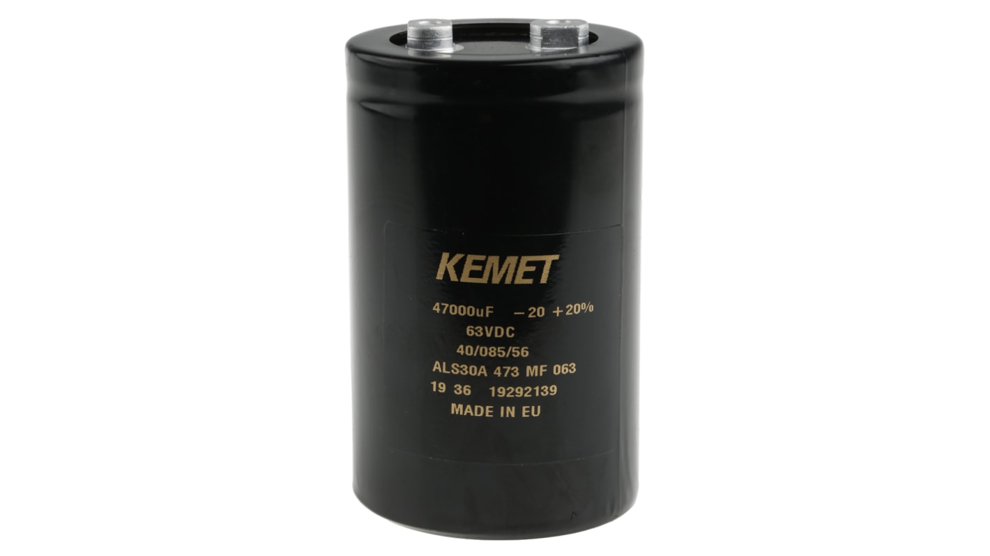 KEMET ALS30, Schraub Aluminium-Elektrolyt Kondensator 47000μF ±20% / 63V dc, Ø 66mm x 105mm x 105mm, +85°C