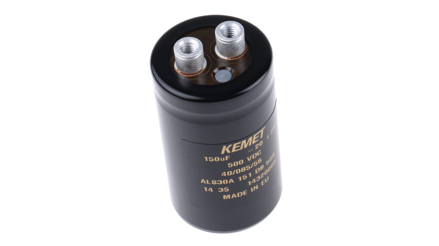 KEMET ALS30, Schraub Aluminium-Elektrolyt Kondensator 150μF ±20% / 500V dc, Ø 36mm x 62mm x 62mm, +85°C