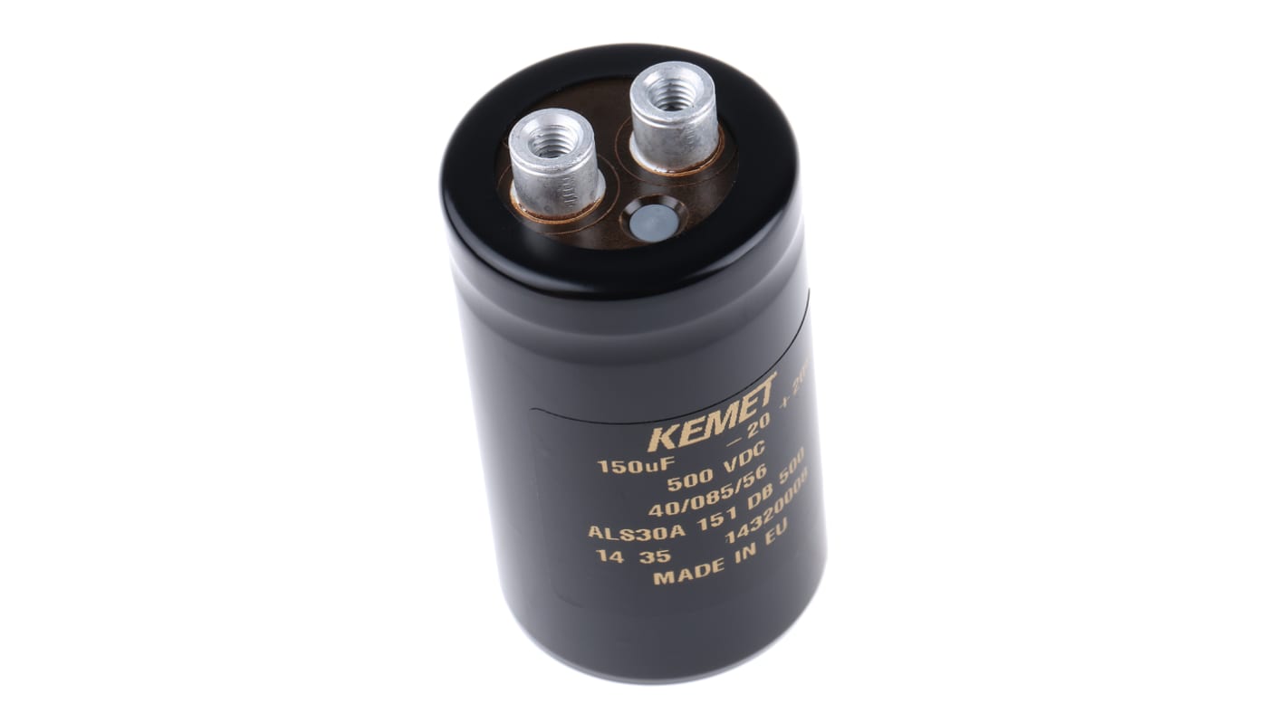 Condensatore KEMET, serie ALS30, 150μF, 500V cc, ±20%, +85°C, Terminale a vite