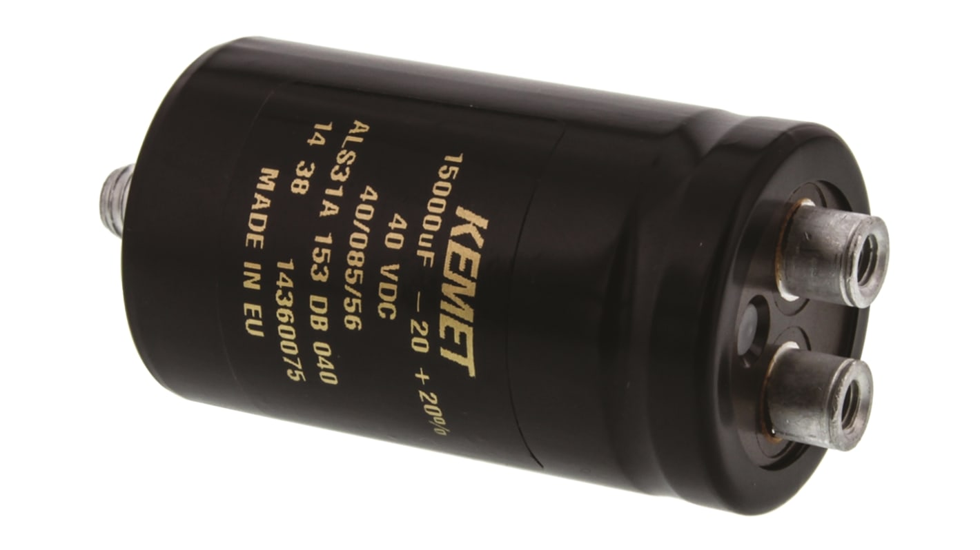 Condensador electrolítico KEMET serie ALS31, 15000μF, ±20%, 40V dc, mont. roscado, 36 (Dia.) x 62mm