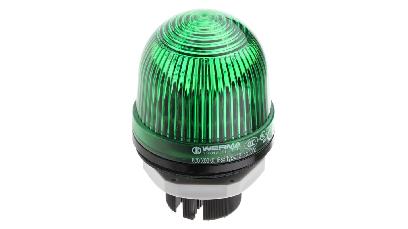 Indicador luminoso Werma serie EM 800, efecto Constante, Incandescente, Verde, alim. 12 → 230 V AC/DC