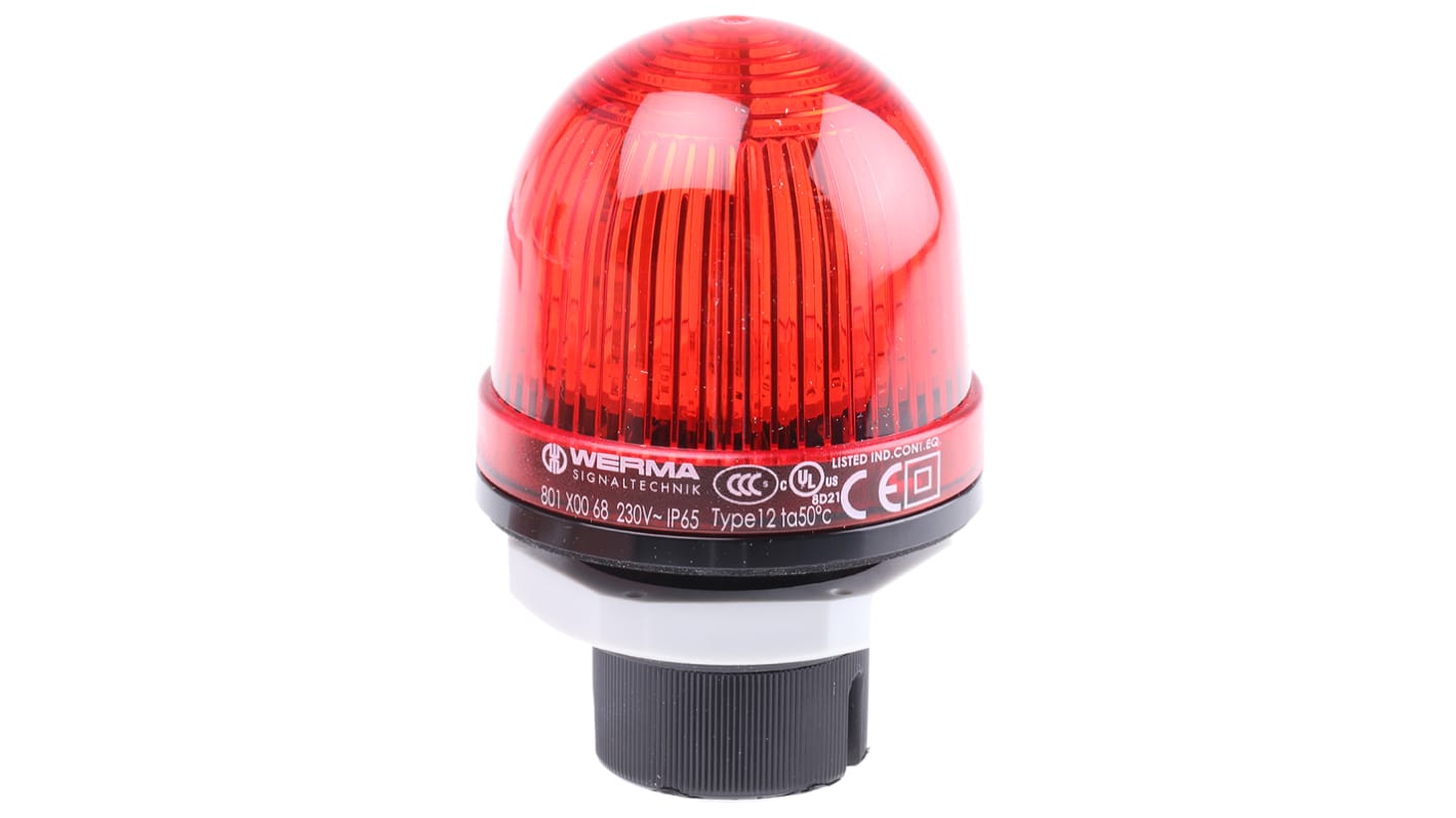 Werma EM 801 Series Red Steady Beacon, 230 V ac, Panel Mount, LED Bulb, IP65