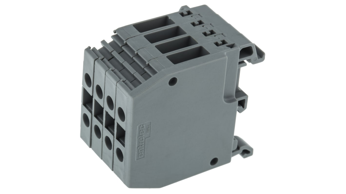 Bloc de distribution Entrelec 4 voies, raccordement Cage à ressort, section de fils 12 AWG, 32A, 800 V