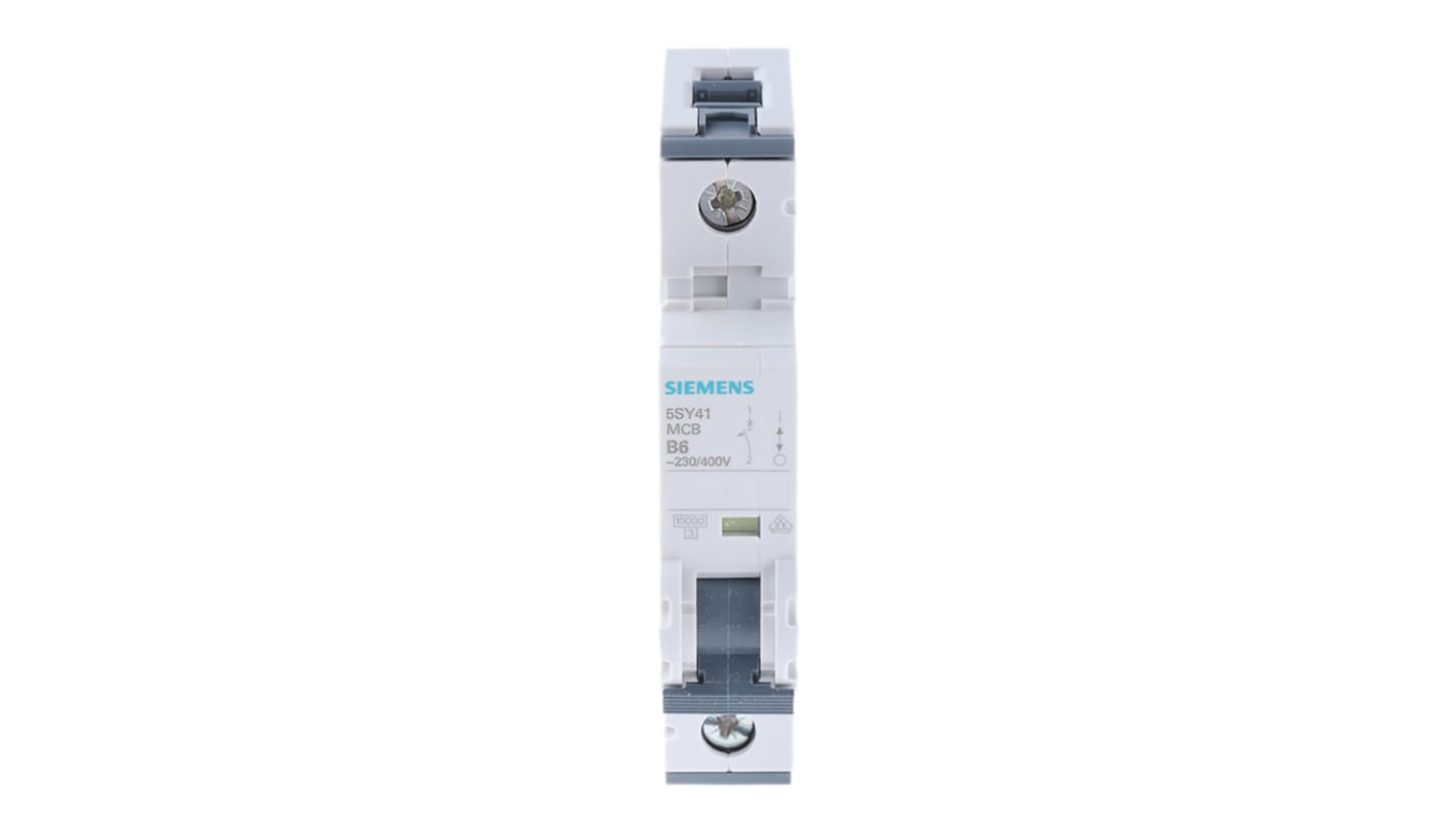 Siemens Sentron 5SY4 MCB, 1P, 6A Curve B, 400V AC, 10 kA Breaking Capacity