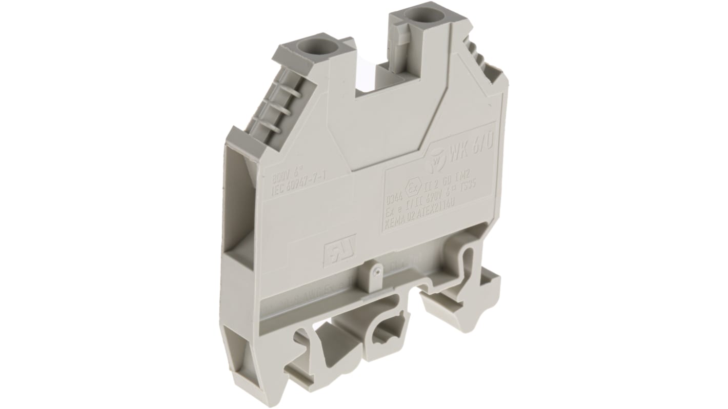 RS PRO Grey Feed Through Terminal Block, 6mm², Single-Level, Screw Termination