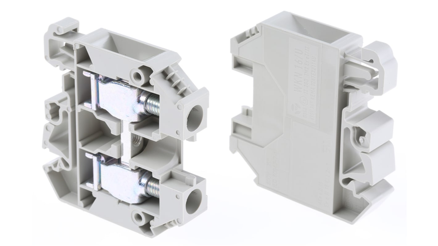 RS PRO Grey Feed Through Terminal Block, 16mm², Single-Level, Screw Termination