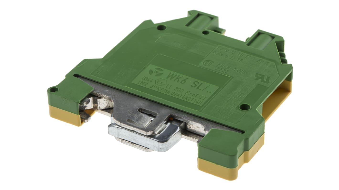 RS PRO 2-Way Earth Terminal Block, 6mm², 20 → 8 AWG Wire, Screw Down, Nylon Housing