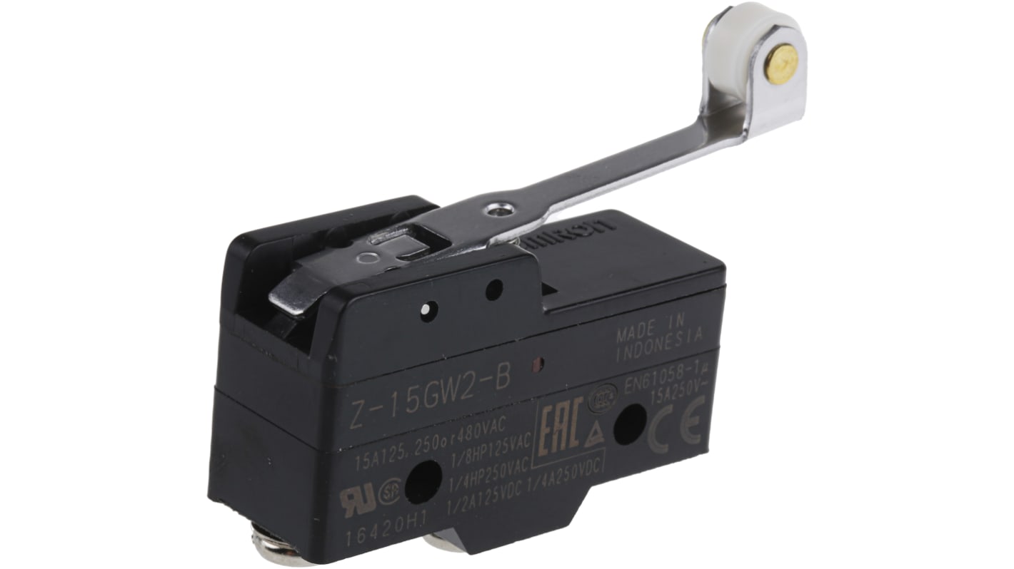 Omron Z Series Roller Lever Limit Switch, NO/NC, IP00, SPDT, 500V ac Max, 15A Max