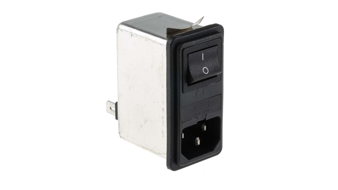 RS PRO 2A, 250 V ac Male Snap-In IEC Filter 2 Pole, Faston 1 Fuse