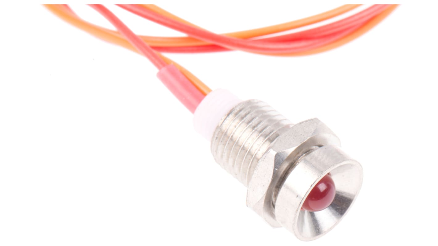 Tranilamp Red Indicator, 24V dc, 9.5mm Mounting Hole Size, Lead Wires Termination