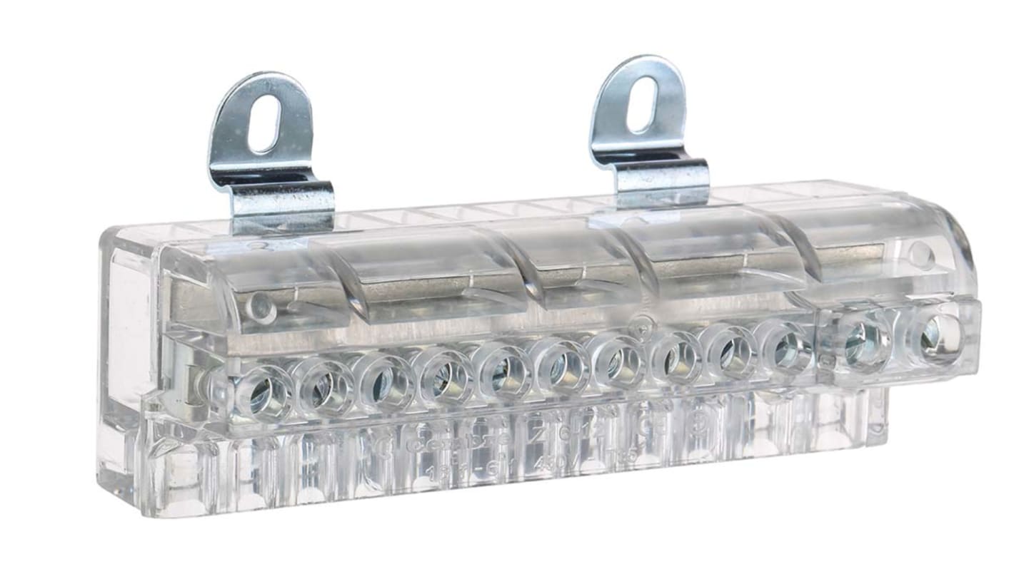 RS PRO Clear DIN Rail Terminal Block, 16mm², Single-Level, Screw Termination