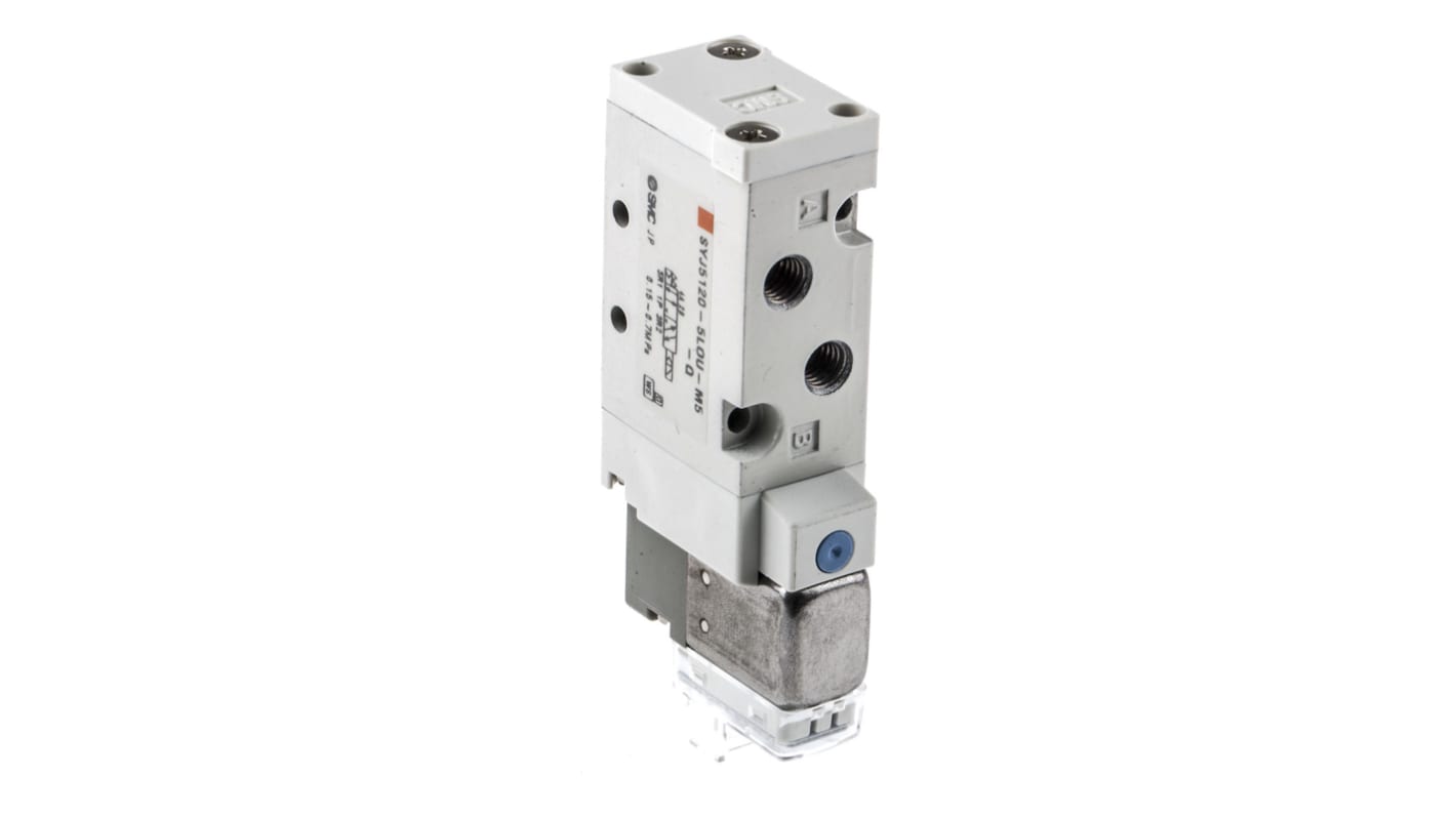 Elettrovalvole per pneumatica SMC, Metrico M5, funzione 5/2, azionamento Solenoide/Molla, 24V cc