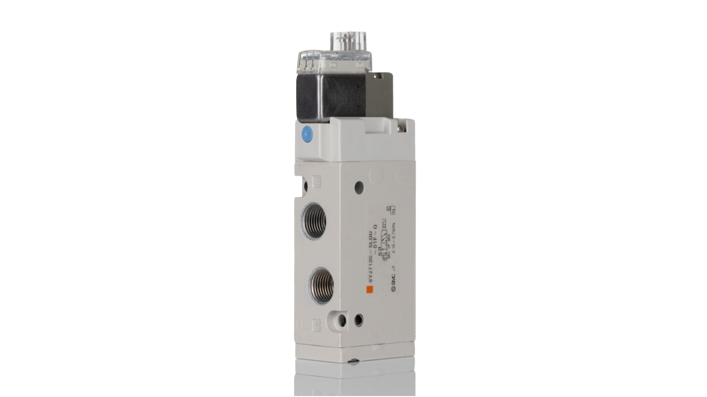 SMC 5/2 Pneumatic Solenoid Valve - Solenoid/Spring G 1/8 SYJ7000 Series 24V dc