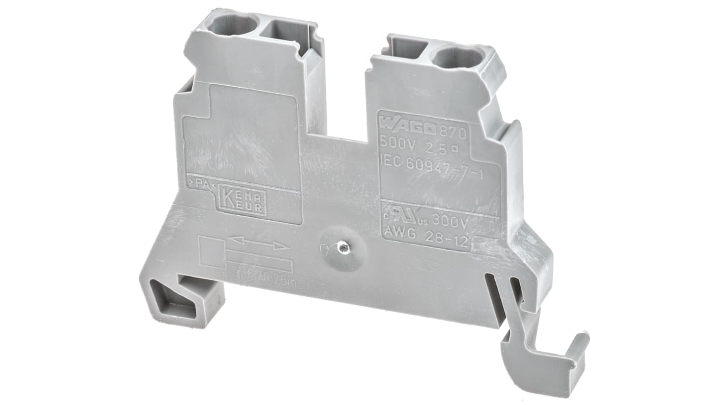 Bloc de jonction rail DIN Wago 870, 2.5mm², Cage à ressort, Gris