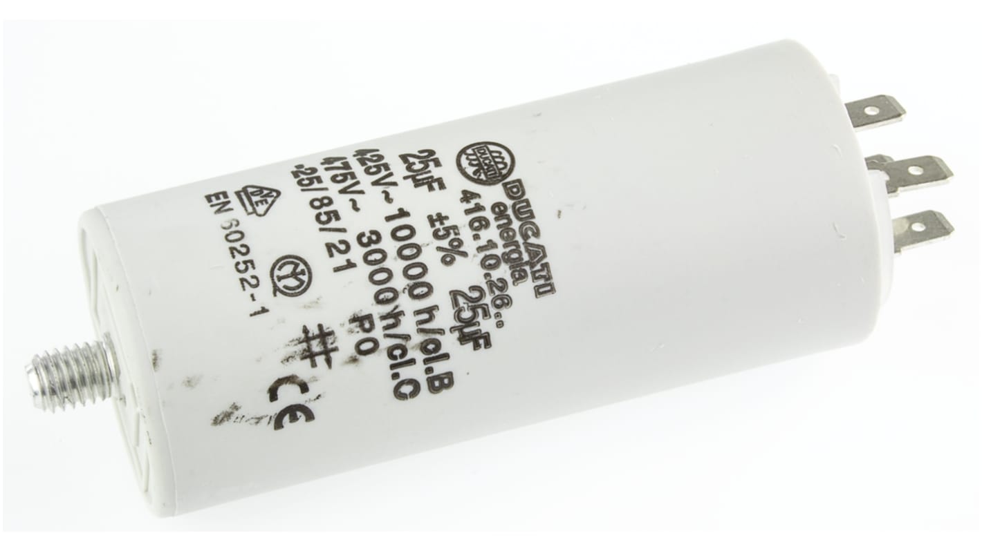 Ducati Energia 4.16.10 Polypropylene Film Capacitor, 450V ac, ±5%, 25μF, Stud Mount