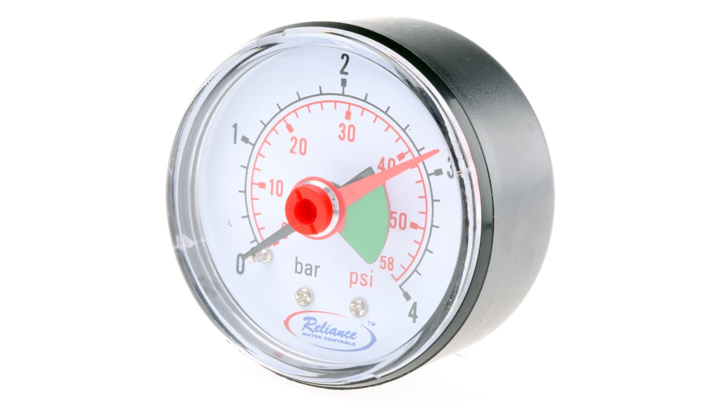 RS PRO Analogue Pressure Gauge 4bar Back Entry, 0bar min.