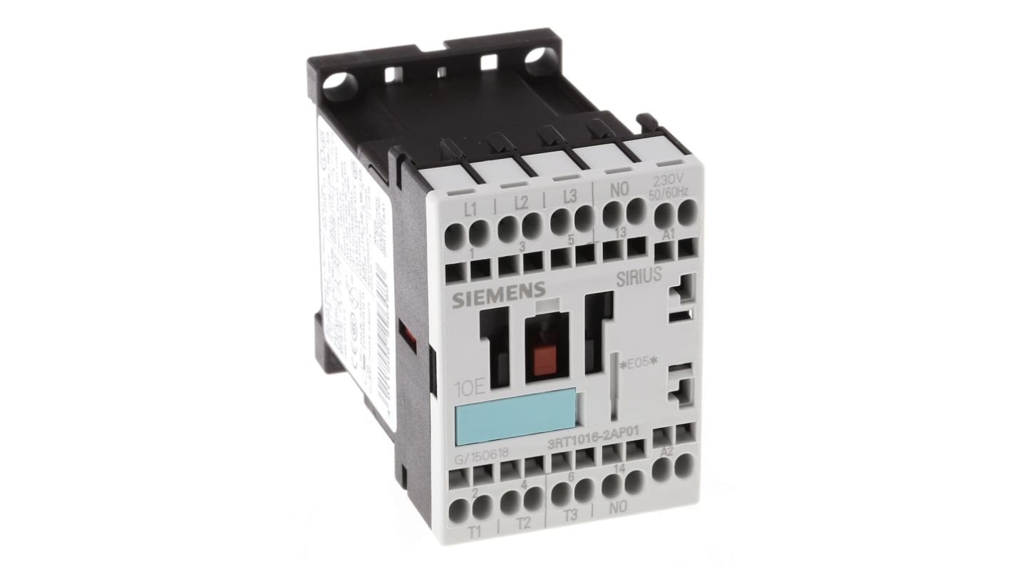 Siemens 3RT1 Series Contactor, 230 V ac Coil, 3-Pole, 9 A, 4 kW, 3NO, 400 V ac