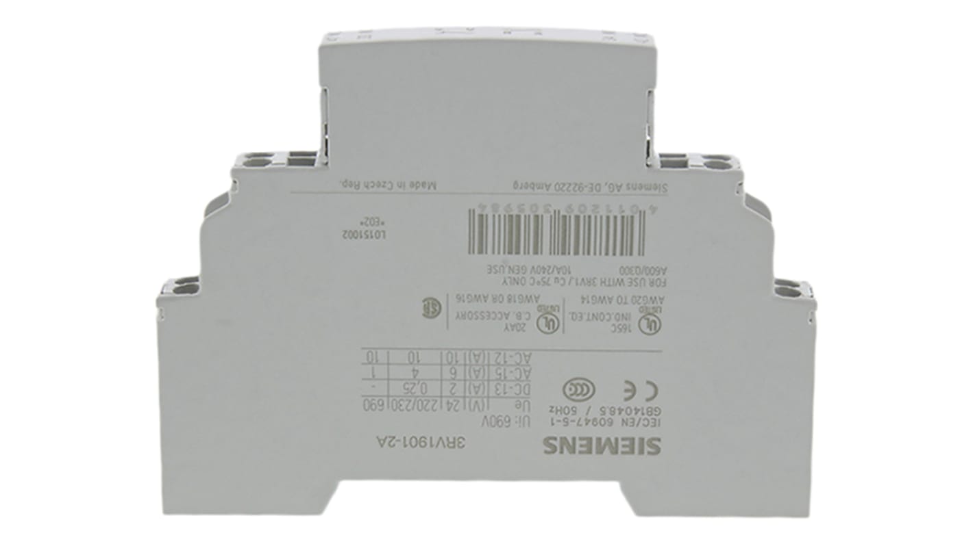 Siemens Auxiliary Contact, 2 Contact, NO/NC, Side Mount, Sirius Classic