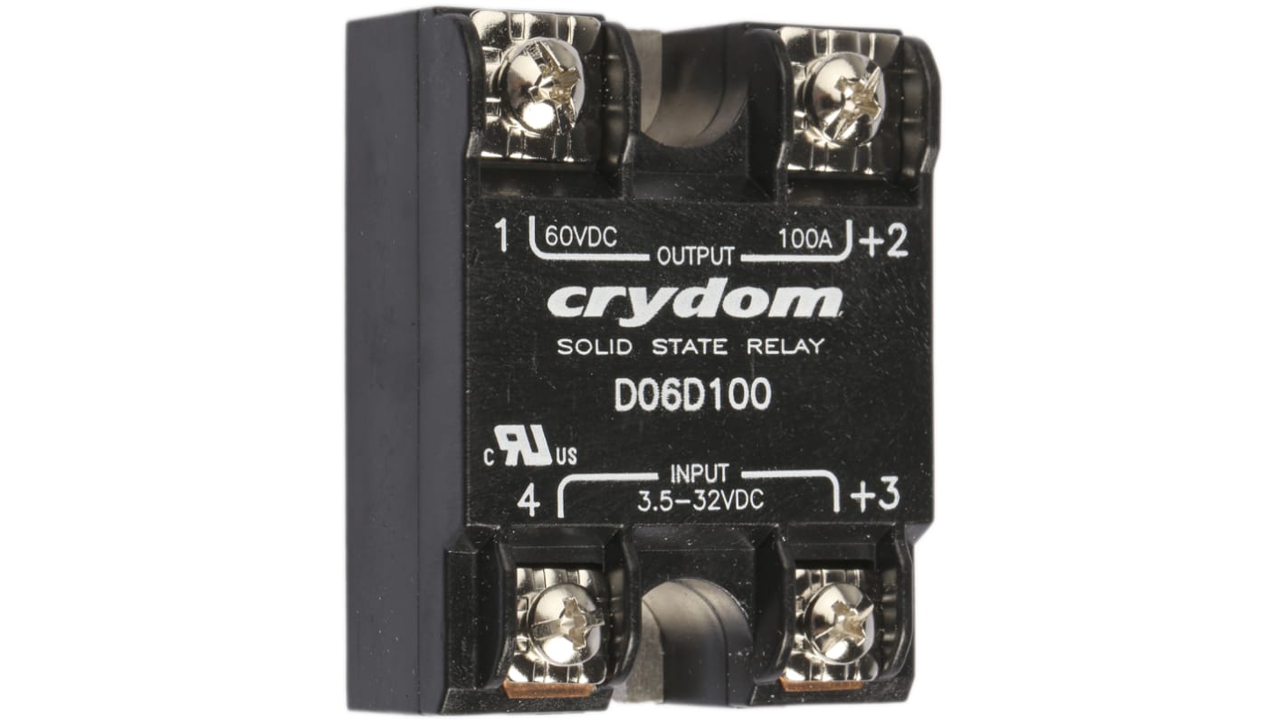 Relé de estado sólido Sensata Crydom D06D, control 3,5 → 32 Vdc, carga 0 → 60V dc, 100 A máx., montaje en