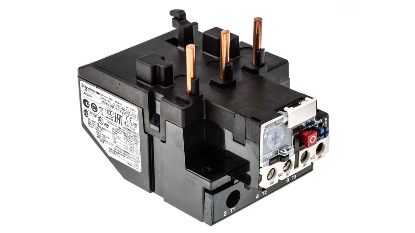 Hőtúlterhelés védő relé 1 NO + 1 NC visszaállítás: Automatikus, kézi, FLC motor besorolás: 48 → 65 A, TeSys, LRD