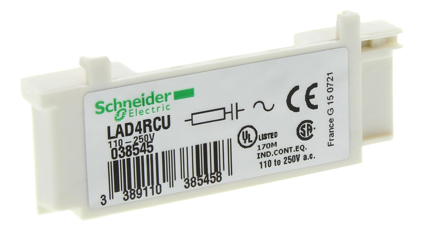 Supresor de transitorios Schneider Electric LAD4, 110 → 240 V, para uso con Serie TeSys D