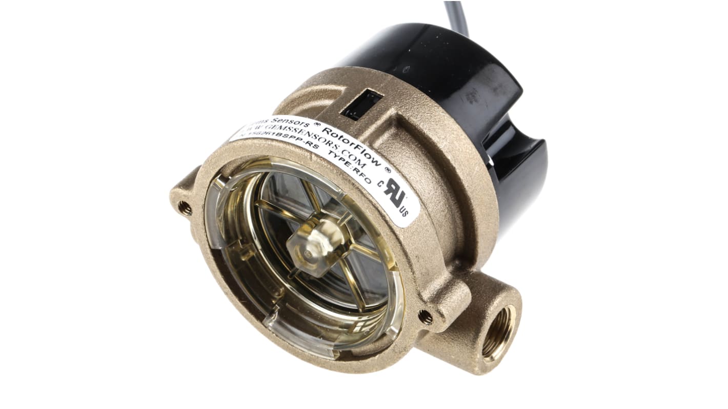 Gems Sensors RFO Series RotorFlow Electronic Flow Sensor for Liquid, 2 L/min Min, 20 L/min Max