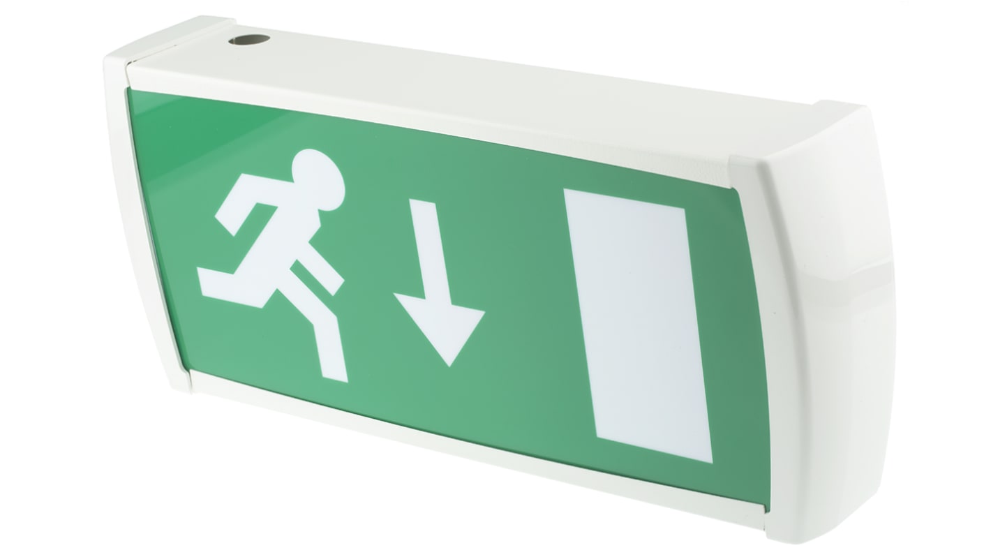 Menvier T5 Fluorescent Emergency Exit Sign, 3h Maintained, Down Arrow Graphic, 8 W, Wall Mount