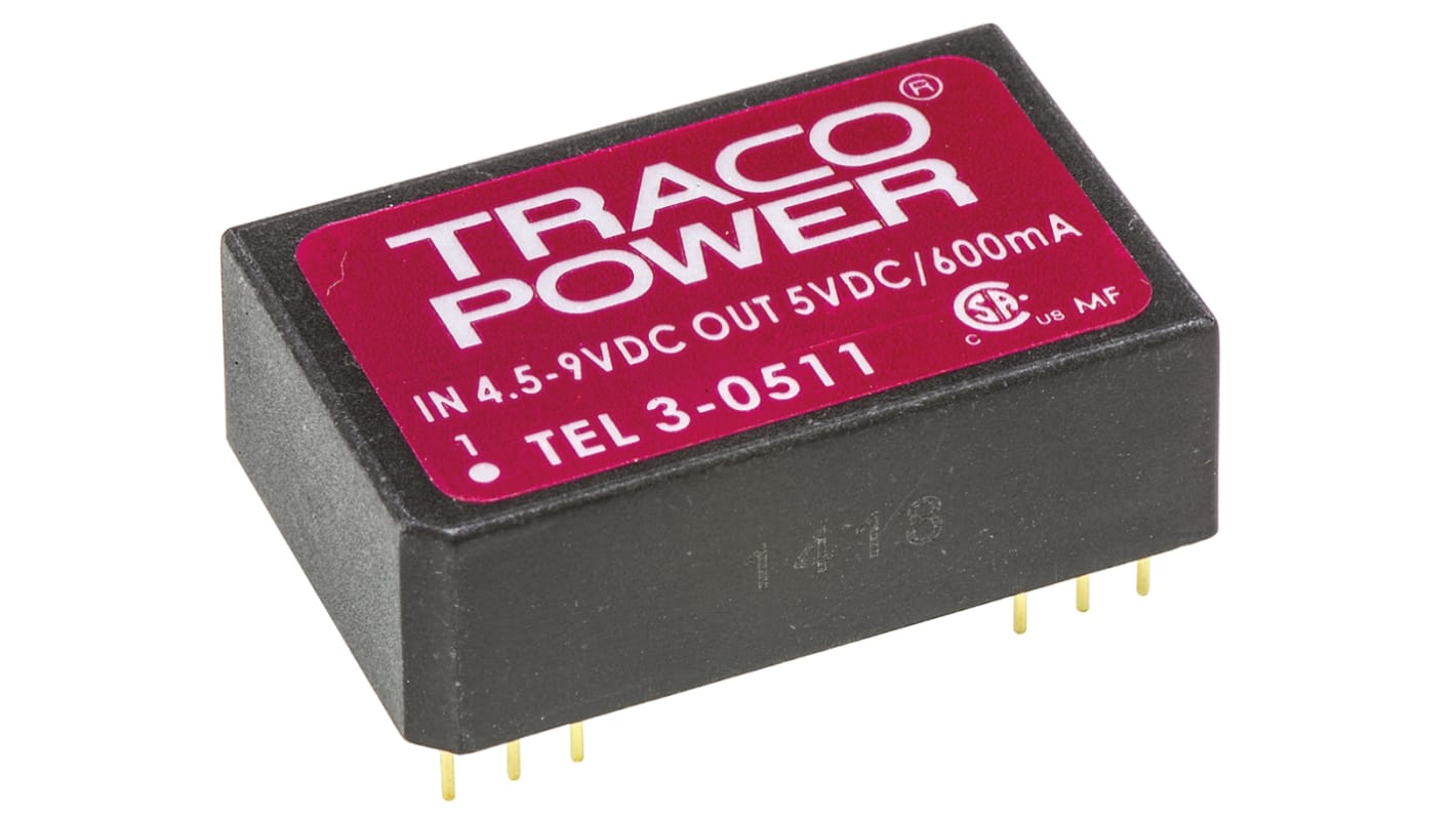 TRACOPOWER TEL 3 DC/DC-Wandler 3W 5 V dc IN, 5V dc OUT / 600mA Durchsteckmontage 1.5kV dc isoliert