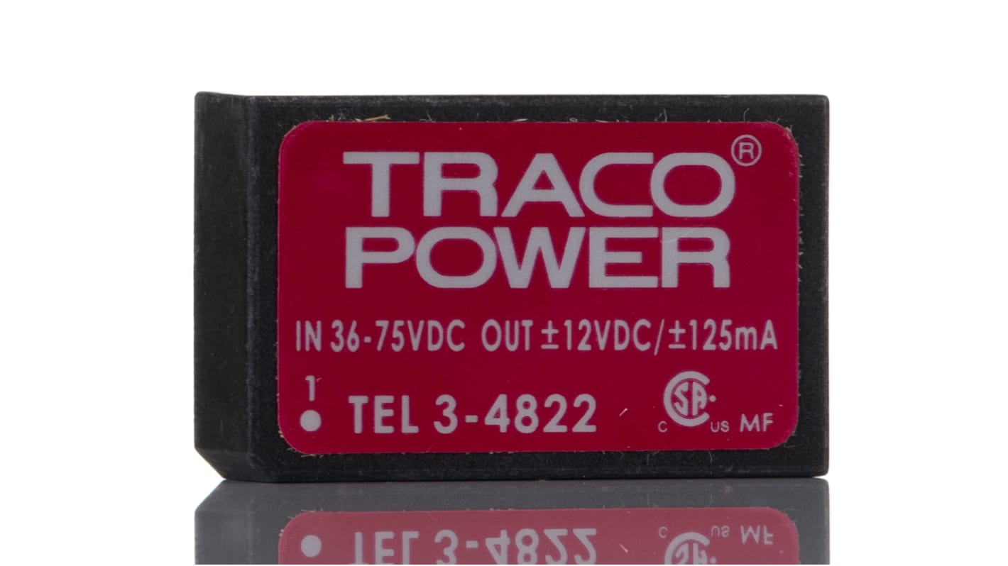 Convertisseur DC-DC TRACOPOWER, TEL 3, Montage traversant, 3W, 2 sorties, ±12V c.c., ±125mA