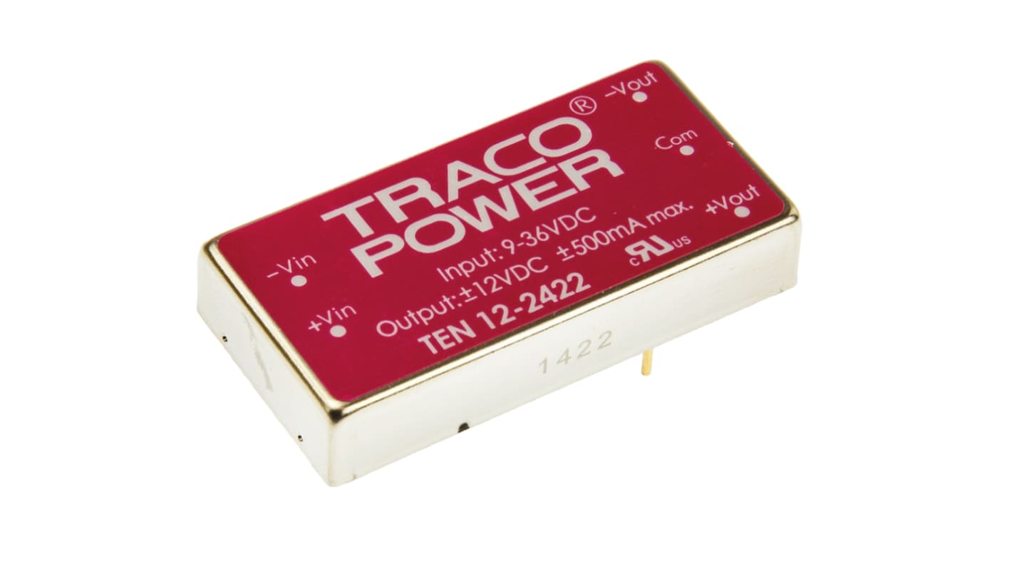 TRACOPOWER TEN 12 DC/DC-Wandler 12W 24 V dc IN, ±12V dc OUT / ±500mA Durchsteckmontage 1.5kV dc isoliert