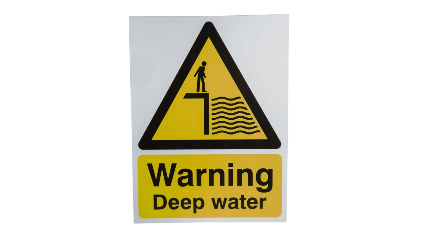 RS PRO Black/Yellow PVC Safety Labels, Warning Deep Water-Text 400 mm x 300mm